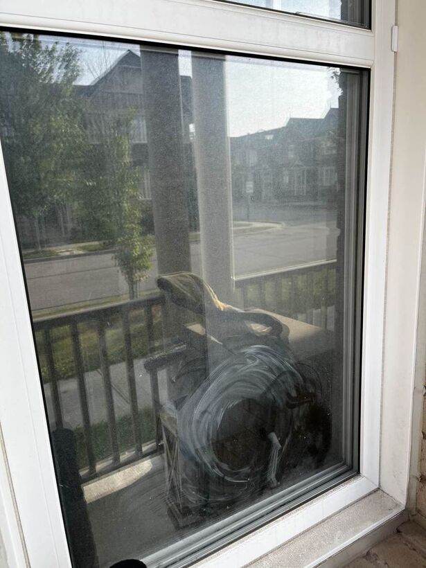Interior window with streaks before cleaning